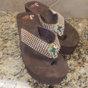 Women's Justin Ladies Brown Rhinestone Flip Flops